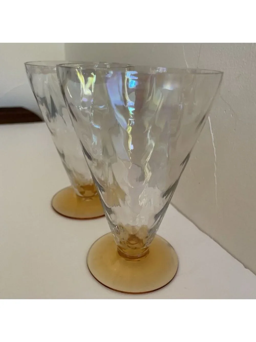 Fostoria June Amber 8 Oz Footed Tumbler Glasses Set Of 2 Iridescent